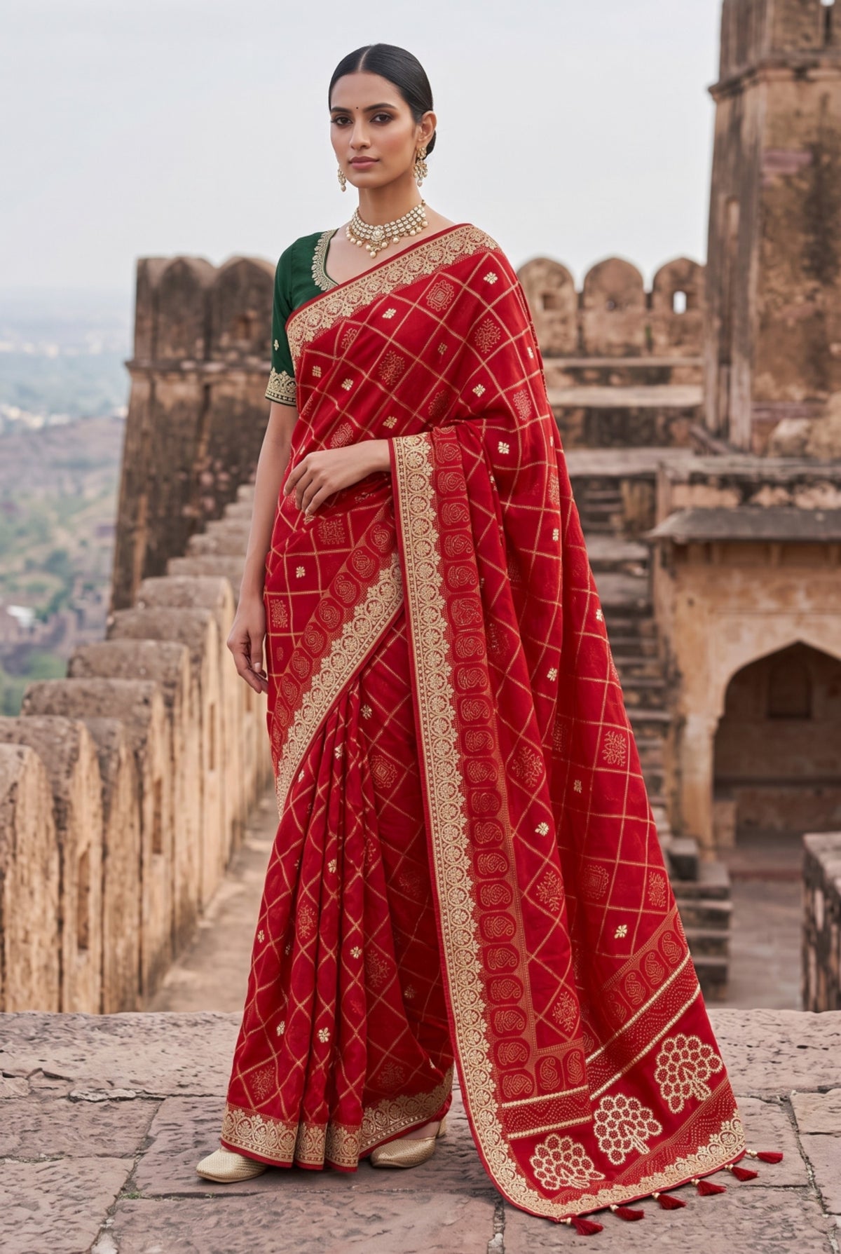 Saree with Gold Zari Gharchola Weaving