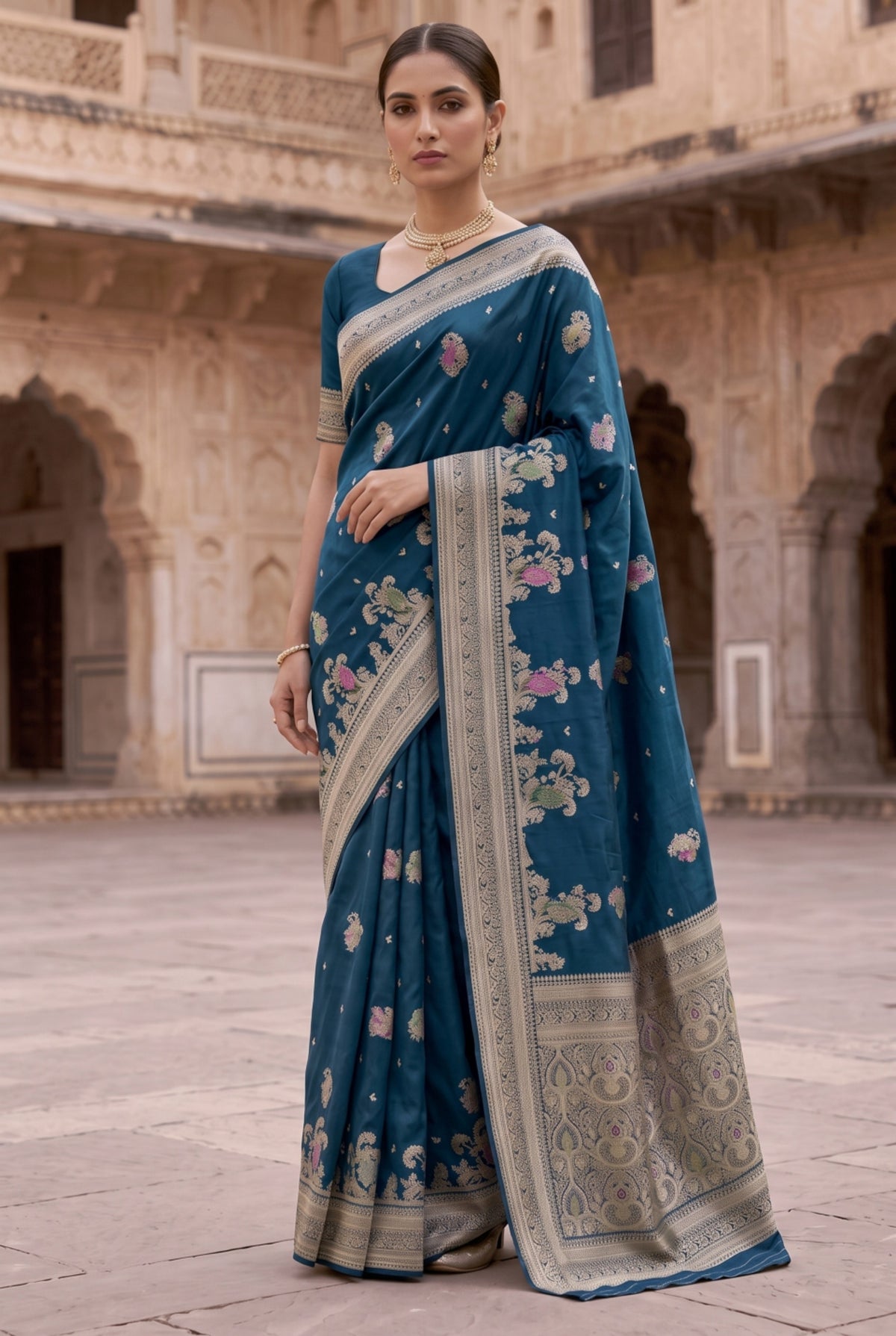 Banarasi Silk Saree with Multicolor Peacock Motif Weaving