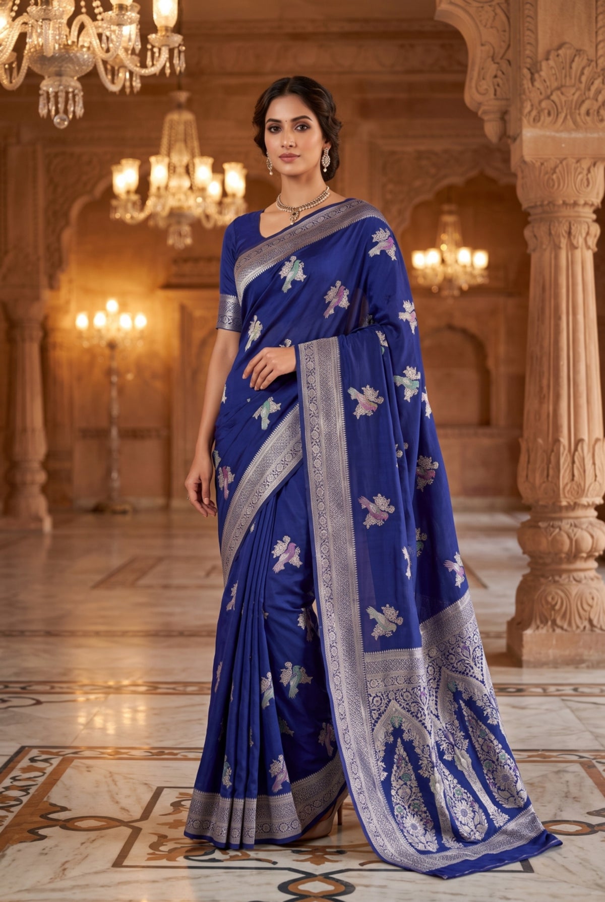 Banarasi Silk Saree with Bird Motif Weaving
