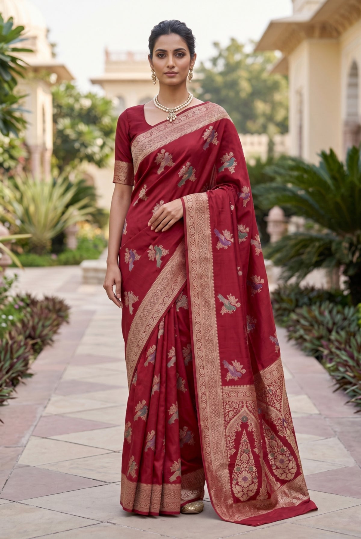Banarasi Silk Saree with Bird Motif Weaving