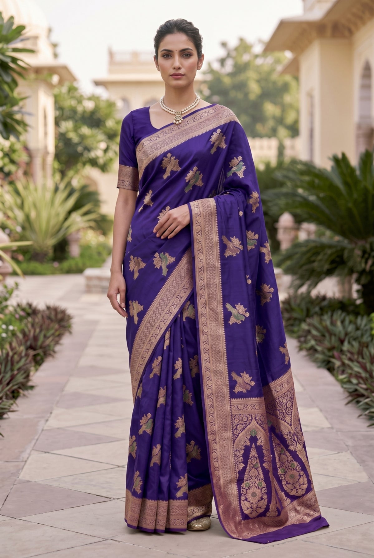 Banarasi Silk Saree with Bird Motif Weaving