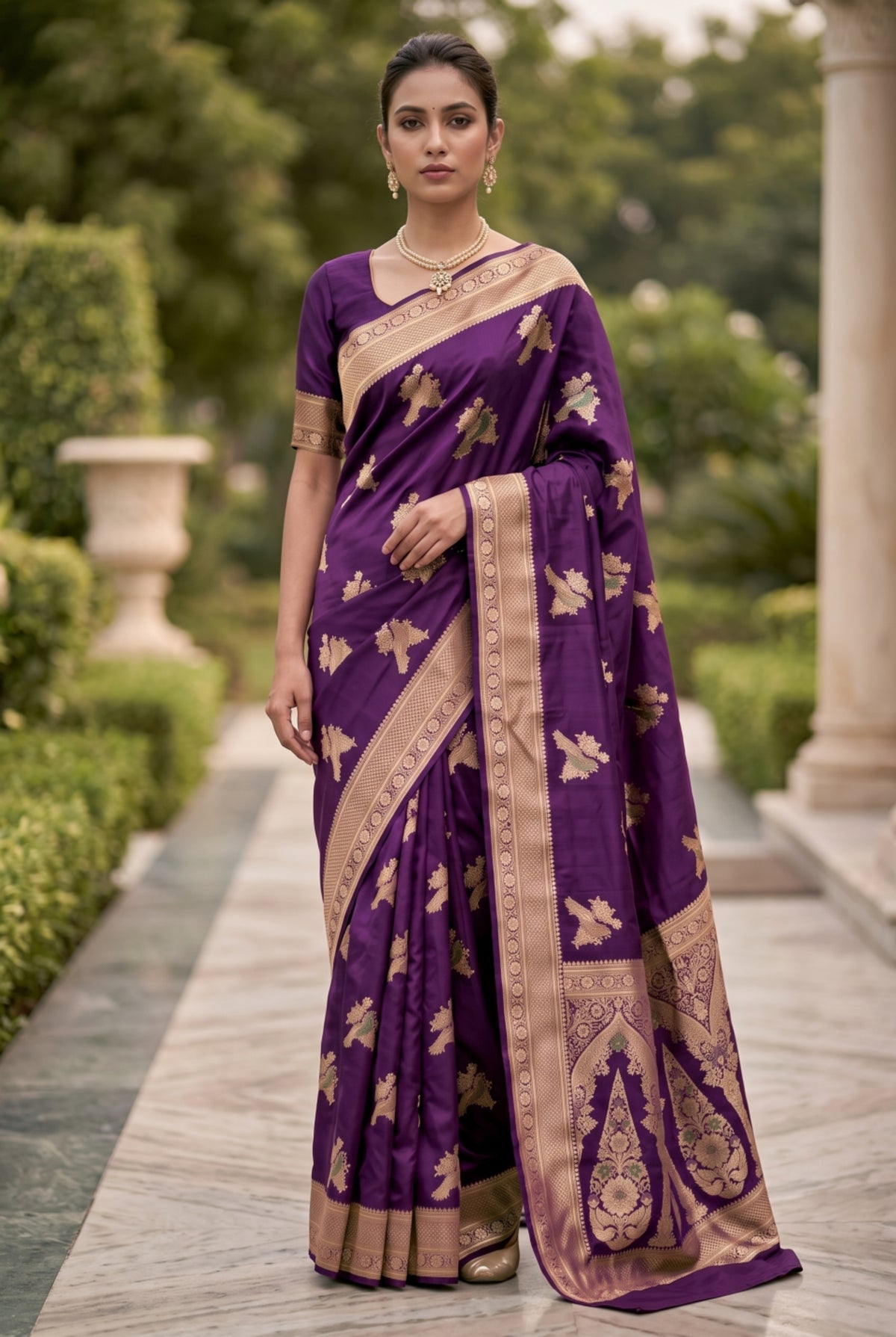 Banarasi Silk Saree with Bird Motif Weaving