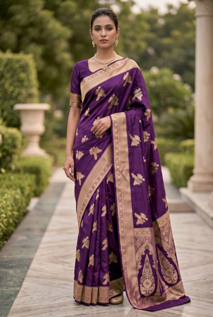Banarasi Silk Saree with Bird Motif Weaving