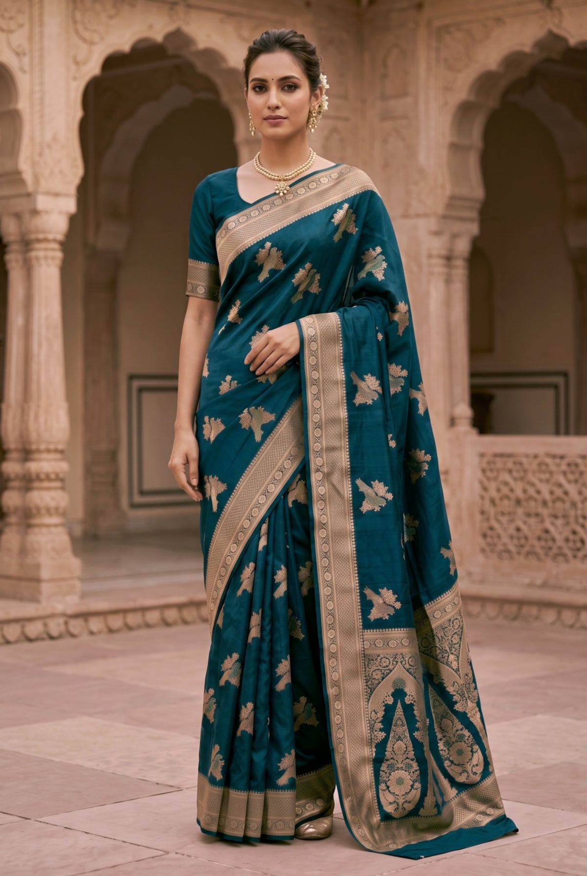 Banarasi Silk Saree with Bird Motif Weaving