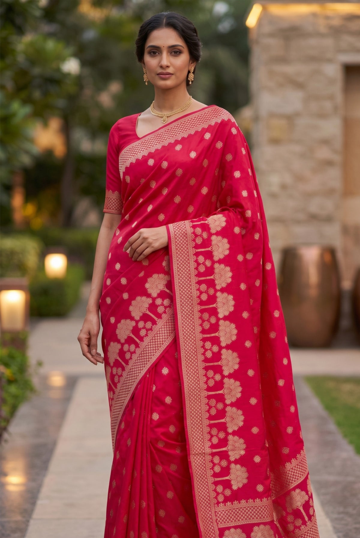 Banarasi Silk Saree with Zari Tree Motif Border