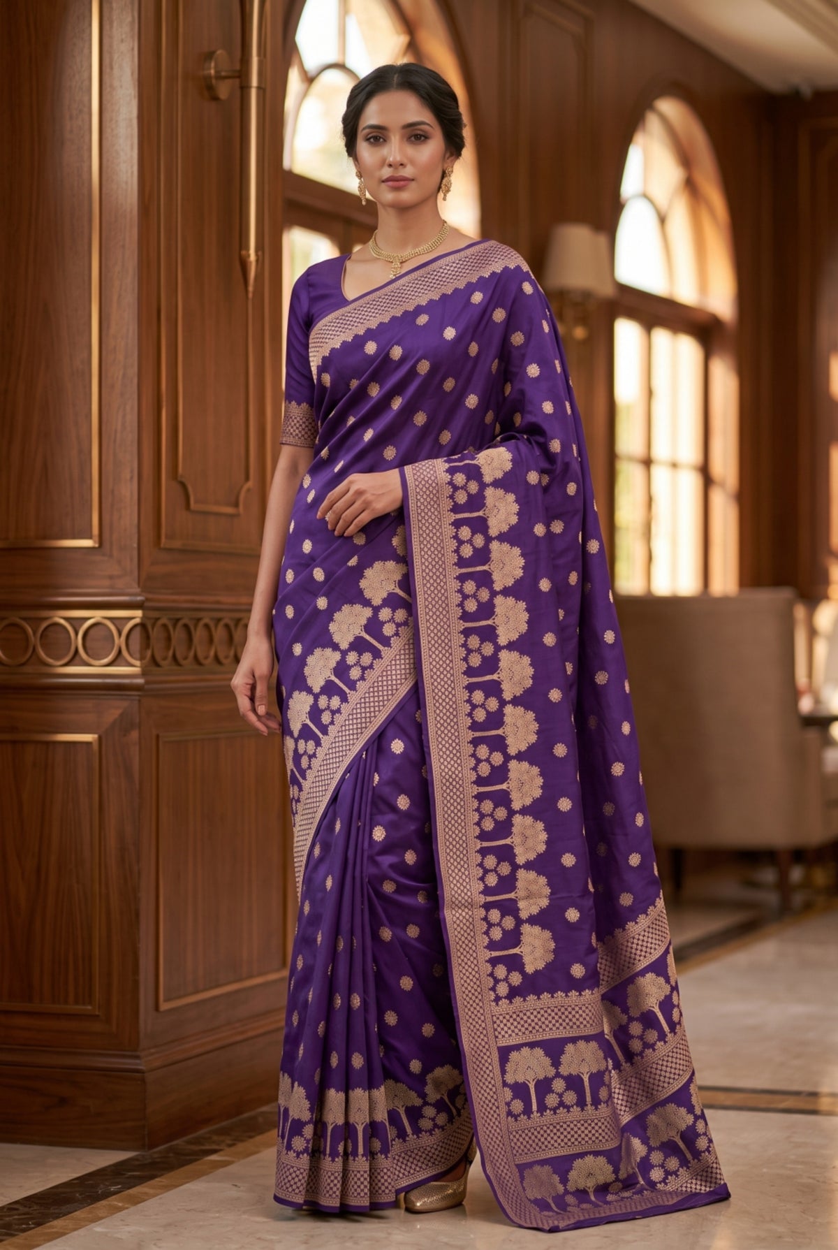 Banarasi Silk Saree with Zari Tree Motif Border