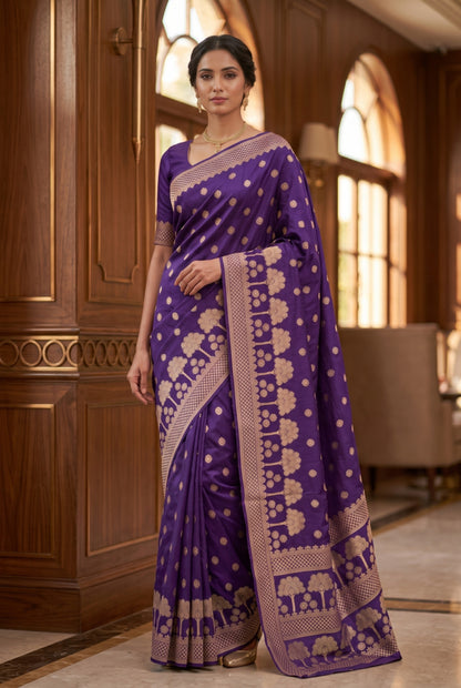 Banarasi Silk Saree with Zari Tree Motif Border