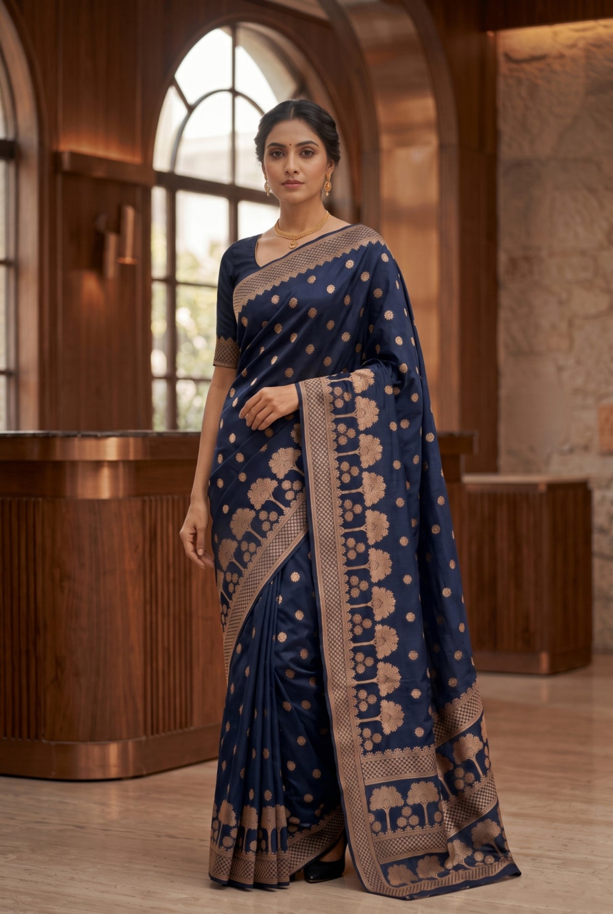Banarasi Silk Saree with Zari Tree Motif Border