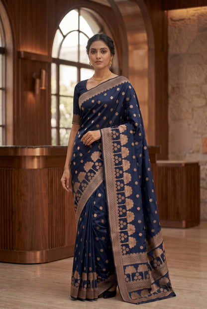 Banarasi Silk Saree with Zari Tree Motif Border