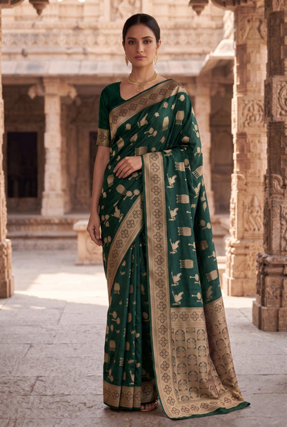 Banarasi Silk Saree with Bird & Tree Motif Weaving