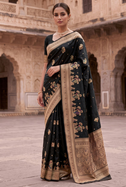 Banarasi Silk Saree with Multicolor Peacock Motif Weaving