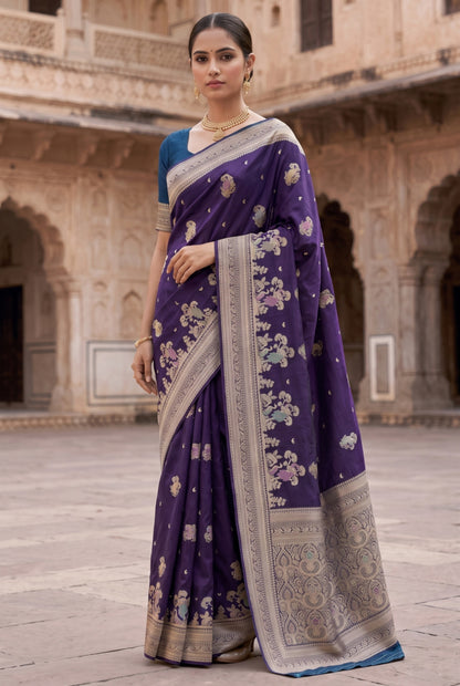 Banarasi Silk Saree with Multicolor Peacock Motif Weaving