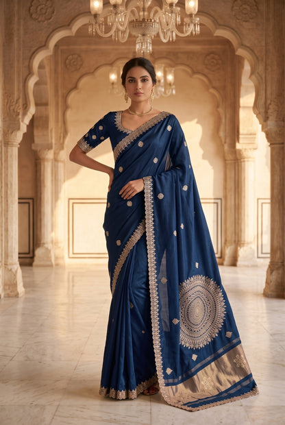Gota Patti Work Mashru Silk Saree | Circular Pallu Motif | Peshni