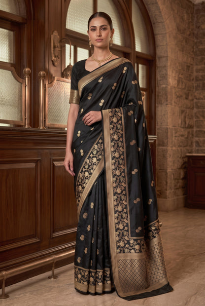 Banarasi Mashru Silk Saree with Gold Zari Weaving