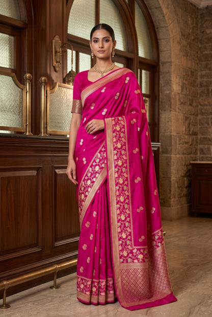 Banarasi Mashru Silk Saree with Gold Zari Weaving