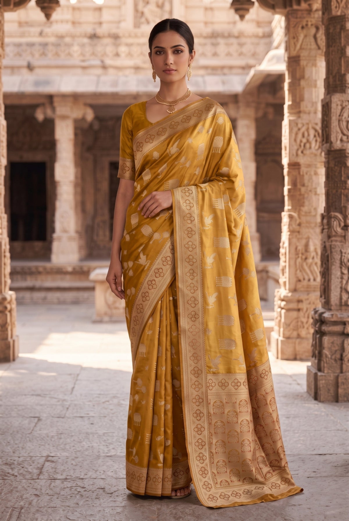 Banarasi Silk Saree with Bird & Tree Motif Weaving