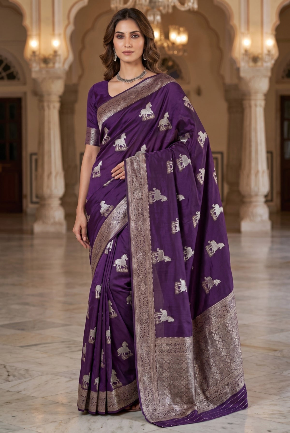 Banarasi Silk Saree with Horse Motif Weaving