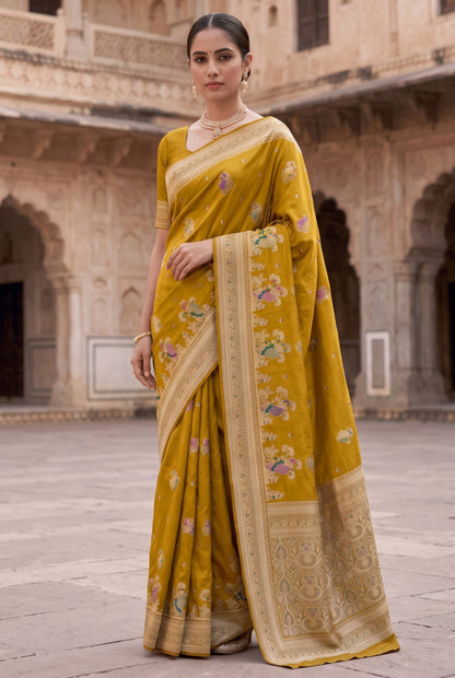Banarasi Silk Saree with Multicolor Peacock Motif Weaving