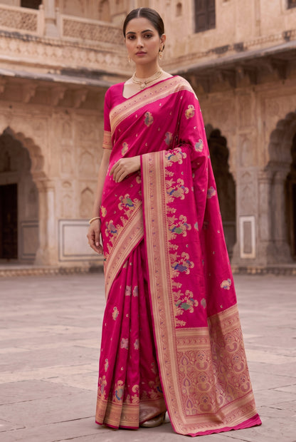 Banarasi Silk Saree with Multicolor Peacock Motif Weaving