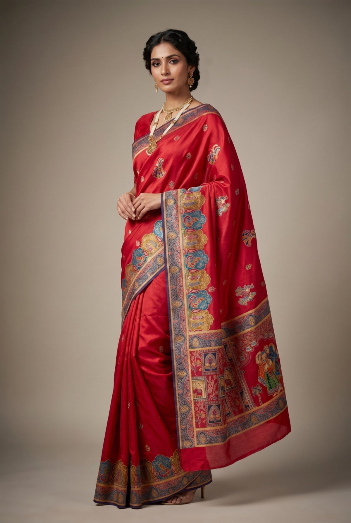Position Print Saree with Multicolor Figurative Design