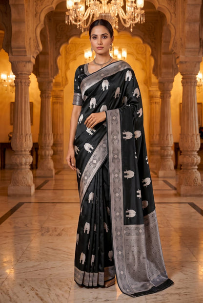 Royal Elephant Motif Woven Border Saree