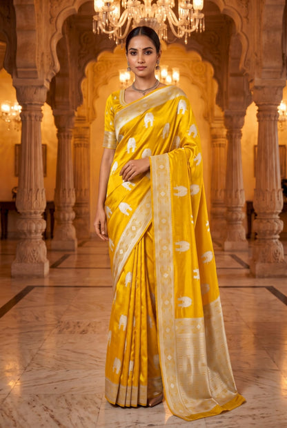 Royal Elephant Motif Woven Border Saree