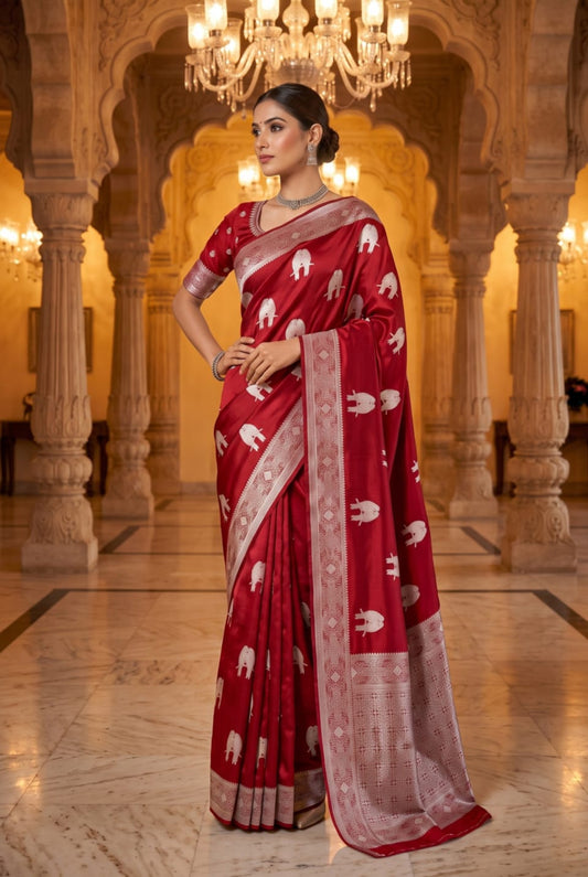 Royal Elephant Motif Woven Border Saree