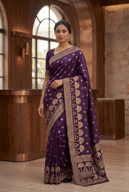 Bandhani Silk Saree - Wine Purple