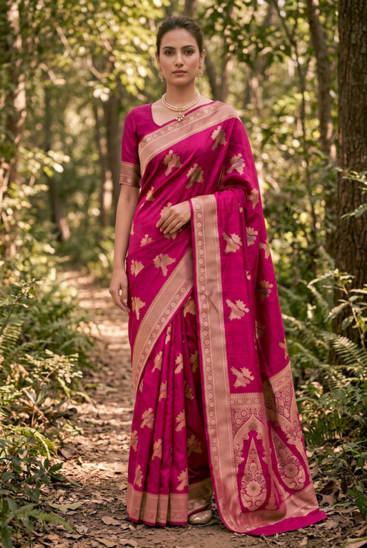 Banarasi Mashru Silk Saree - Ruby Maroon