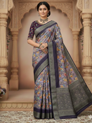 Jamuni Floral Position Print Silk Saree