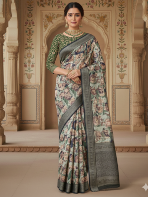Harit Gau Position Print Silk Saree – Festive Wear