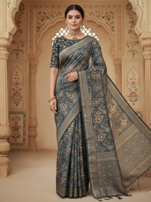 Neel Phoolkari Position Print Silk Saree